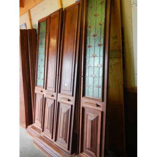 1587 - An Arts & Crafts 'Flat Pack' wardrobe with lead glazed doors (a/f some fastenings missing) COLLECT O... 