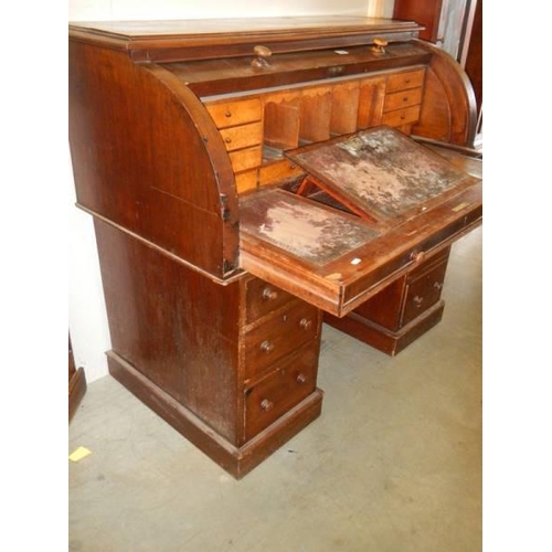 1590 - A barrel top double pedestal clerks desk, COLLECT ONLY.