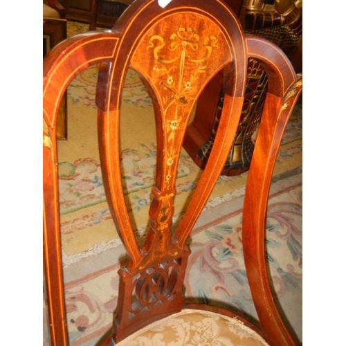 1595 - A nice pair of Edwardian mahogany inlaid chairs, COLLECT ONLY.