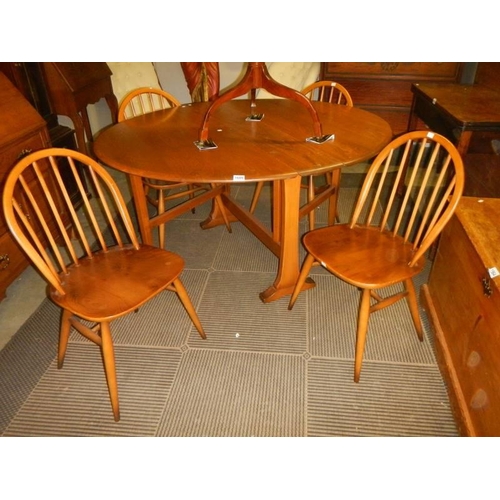 1608 - A vintage Ercol drop leaf table with four dining chairs, COLLECT ONLY.