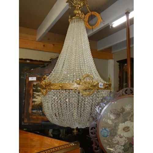 1614 - A large brass and glass basket chandelier, COLLECT ONLY.