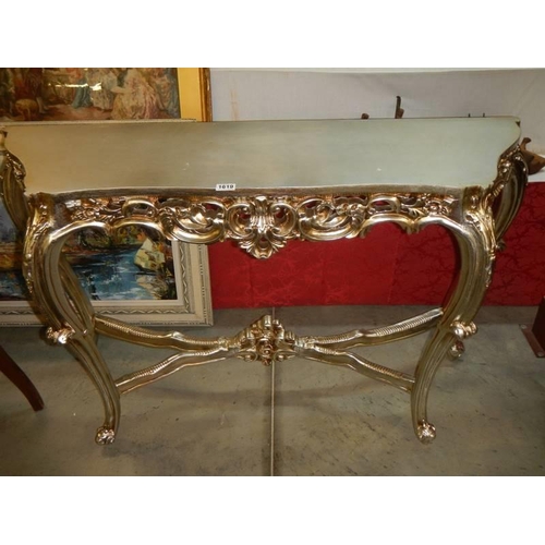 1619 - A French style silver coloured console table. COLLECT ONLY.