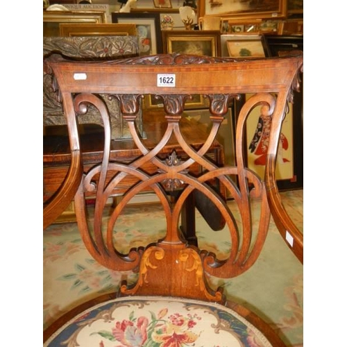 1622 - A good quality Victorian mahogany carved and inlaid elbow chair. COLLECT ONLY.