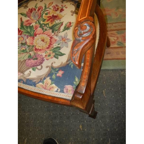 1622 - A good quality Victorian mahogany carved and inlaid elbow chair. COLLECT ONLY.