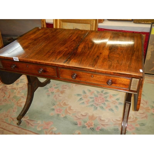 1623 - An early Victorian rosewood sofa table with two drawers, COLLECT ONLY.