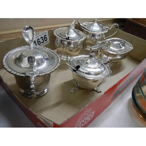 1636 - A quantity of silver plate salt and mustard pots.