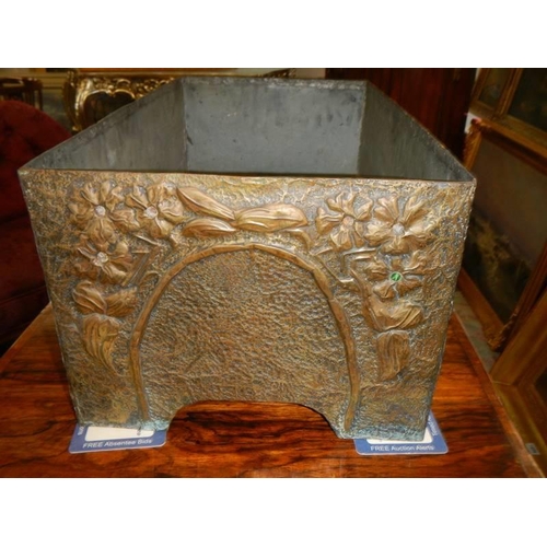 1646 - A large 19th century Chinese zinc lined brass planter with relief dragon decorations, 64 x 36 x 27 c... 