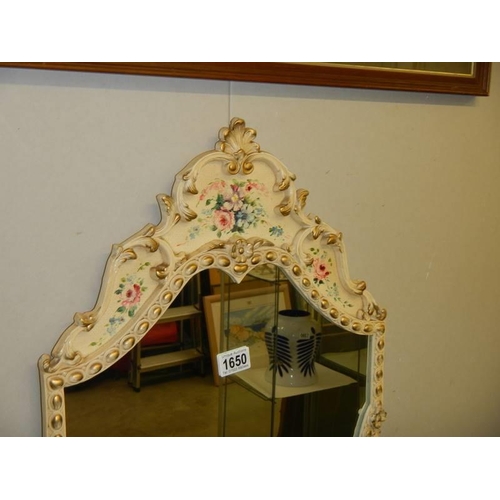 1650 - A mid 20th century floral decorated mirror. COLLECT ONLY.