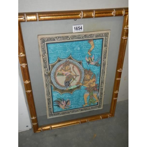 1654 - An Asian style print in a bamboo style frame. COLLECT ONLY.