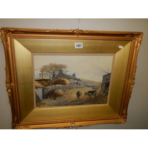 1657 - A good gilt framed and glazed Victorian rural scene watercolour signed T C Grant 1883. COLLECT ONLY.