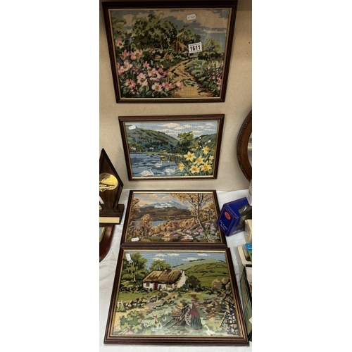 1611 - Four framed & glazed tapestries