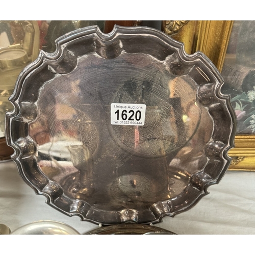 1620 - A quantity of miscellaneous silver plate items including trays, spill vases etc