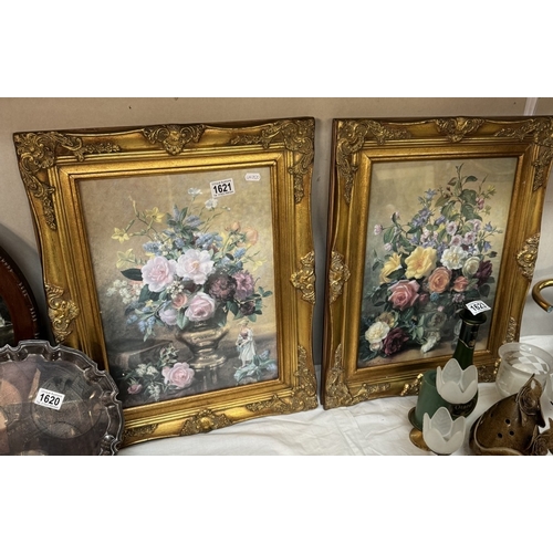 1621 - A pair of gilt framed prints still lifes of roses / flowers