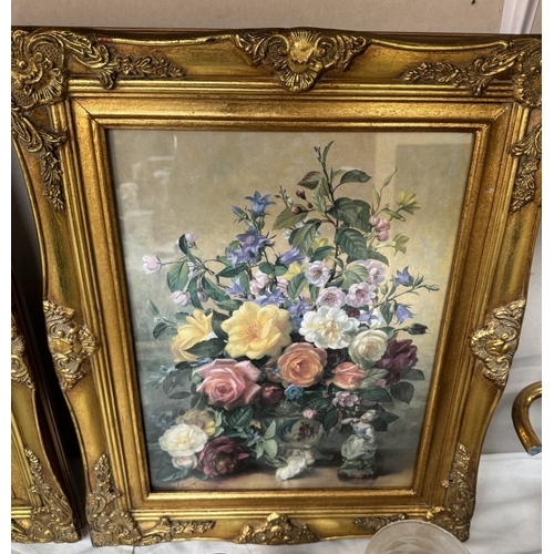 1621 - A pair of gilt framed prints still lifes of roses / flowers