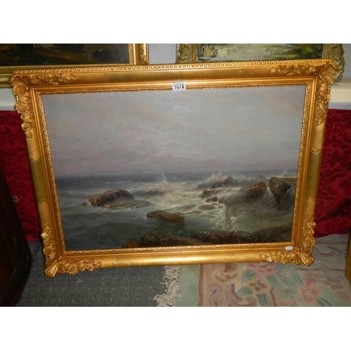 1676 - A gilt framed oil on canvas seascape, COLLECT ONLY.