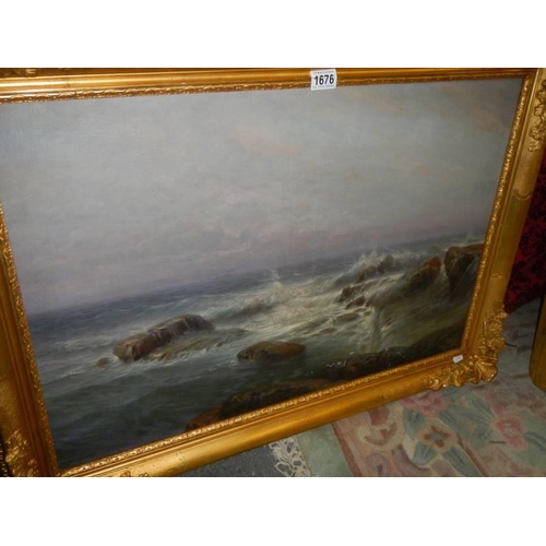 1676 - A gilt framed oil on canvas seascape, COLLECT ONLY.