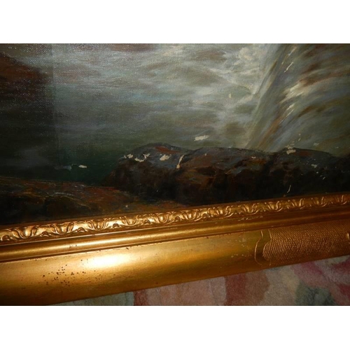 1676 - A gilt framed oil on canvas seascape, COLLECT ONLY.