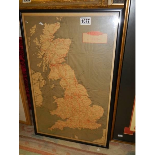 1677 - A 1950 framed and glazed British Railways map, COLLECT ONLY.