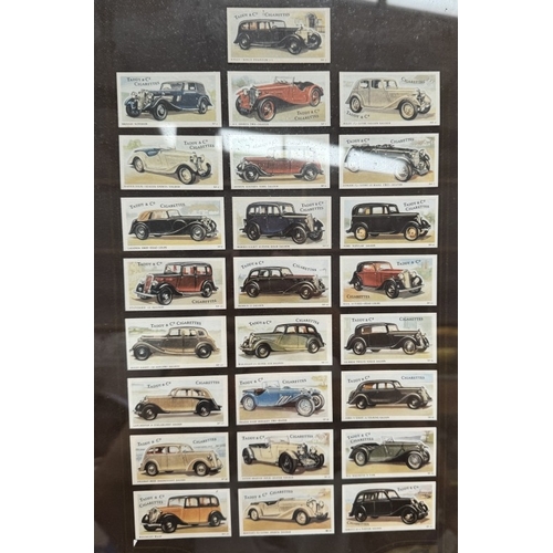 1676 - A framed set of reprint Taddy & Co cigarette cards of vintage cars