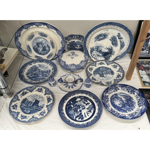 1678 - A quantity of blue & white pattern plates etc including ironstone chamber candlestick etc