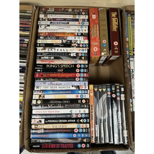 1691 - Approximately 400 CDs, Two boxes of DVDs including 1 Blue ray & Ultimate Bourne Collection steel