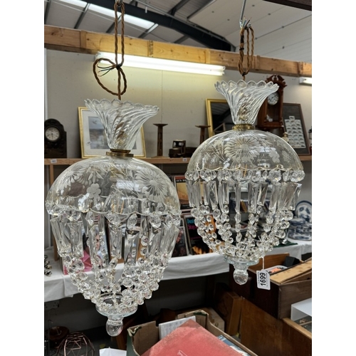 1699 - A pair of glass hall chandelier's. COLLECT ONLY.