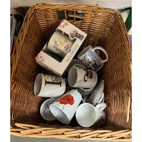 1785 - A quantity of Kitchenalia including A Russell Hobbs Kettle, Wicker basket, mugs, bowls, irons etc