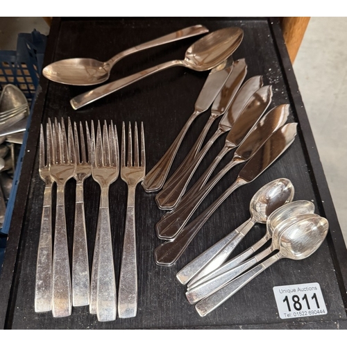 1811 - A quantity of cutlery including a cutlery box (empty)