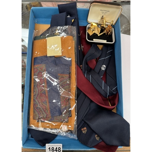 1848 - A mixed lot of vintage ties, cufflinks, silk hankies etc