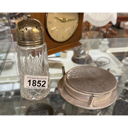 1852 - A silver plate coaster set & sugar sifter