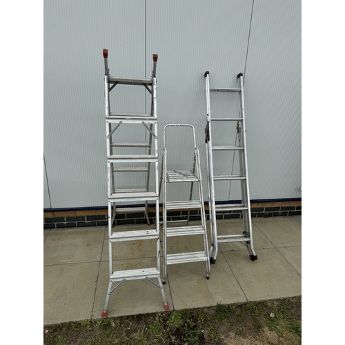 1874 - Three aluminium step ladders including one extending ladder