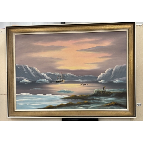 1876 - A large oil on canvas of a sailing ship in arctic COLLECT ONLY