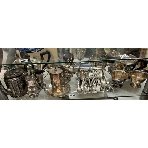 1892 - A quantity of silver plated items including tea pots etc