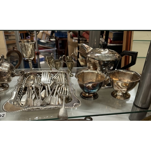 1892 - A quantity of silver plated items including tea pots etc