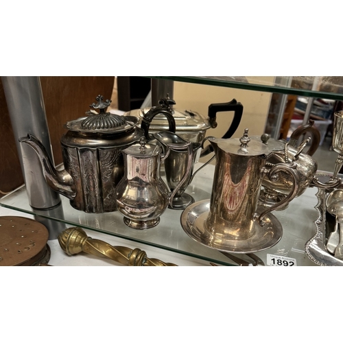 1892 - A quantity of silver plated items including tea pots etc