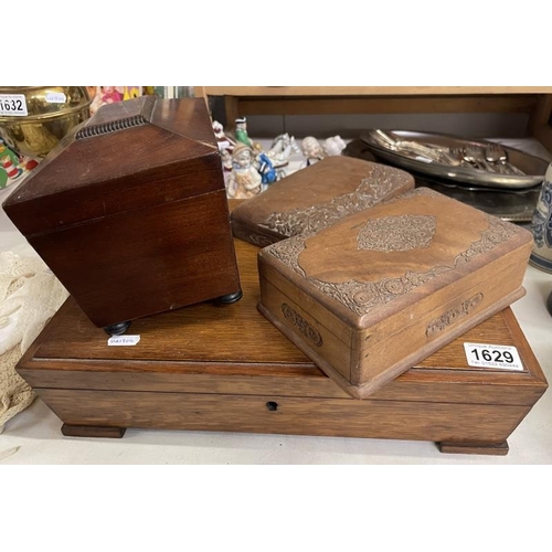 1629 - 4 wooden boxes including cutlery box & old tea caddy etc.