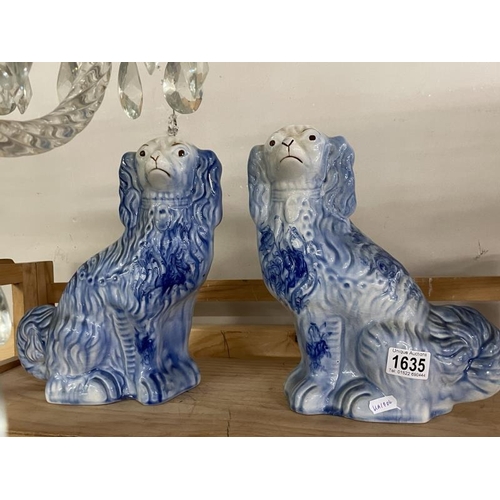 1635 - A pair of large blue wash Staffordshire style dogs