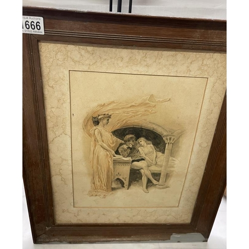 1666 - A framed unglazed picture of a classical scene from a Greek Myth (42cm x 51cm)