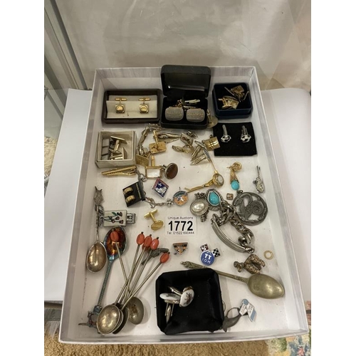 1772 - A collection of cufflinks, teaspoons & other items