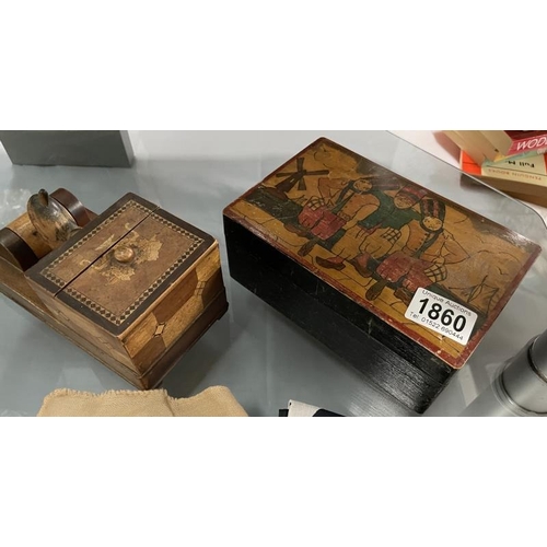 1860 - A wooden cigarette dispenser & a wooden box