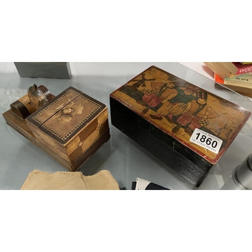 1860 - A wooden cigarette dispenser & a wooden box