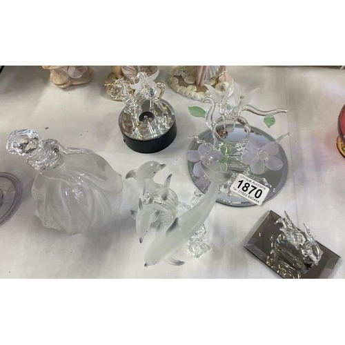 1870 - 5 crystal glass figurines including Humming bird set & Italian rock crystal rock lamp