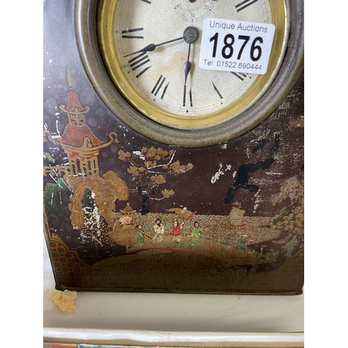 1876 - An oriental lacquered mantle clock height 31cm