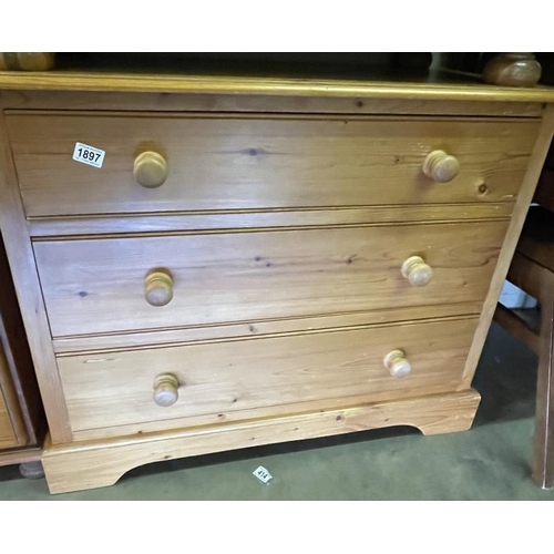 1897 - A solid pine chest of drawers 95 x 48 x Height 78cm COLLECT ONLY.