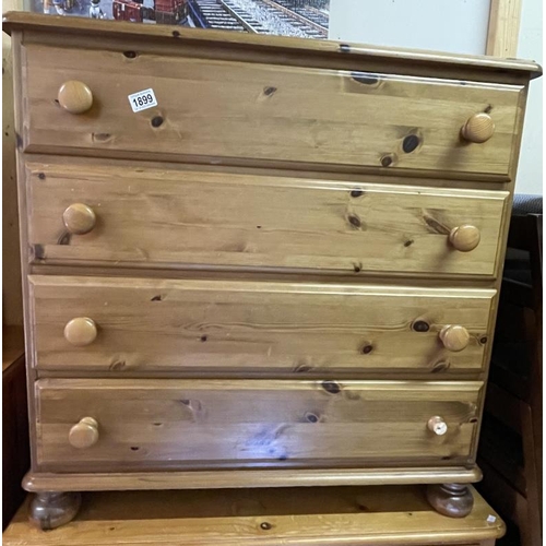 1899 - A pine bedroom chest of four drawers (1 Handle A/F) (87 x 47 x 85cm) COLLECT ONLY.