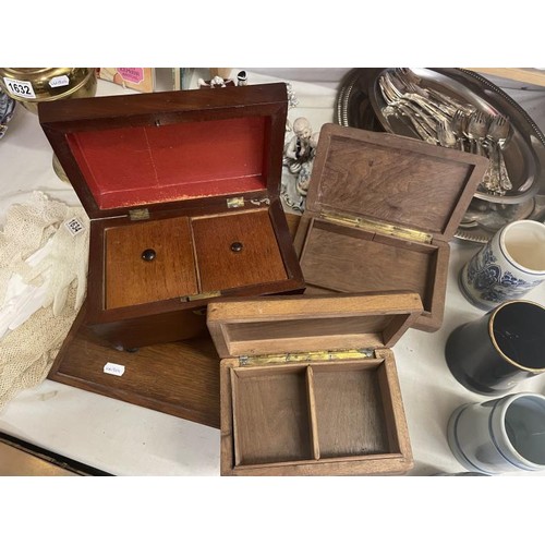 1629 - 4 wooden boxes including cutlery box & old tea caddy etc.