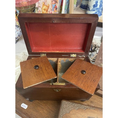 1629 - 4 wooden boxes including cutlery box & old tea caddy etc.