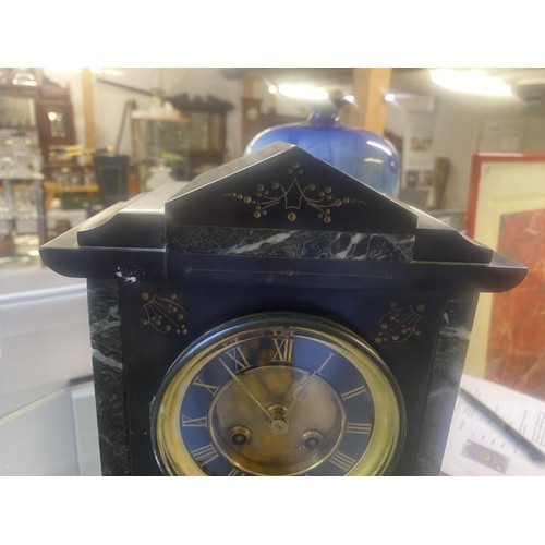 1652 - A Victorian slate clock with presentation plaque dated 1887