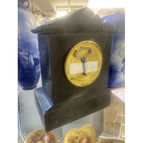 1652 - A Victorian slate clock with presentation plaque dated 1887