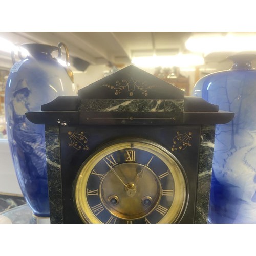 1652 - A Victorian slate clock with presentation plaque dated 1887